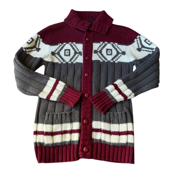 Vintage Retro Sigallo Knit Cardigan big collar, Gray, Maroon & Cream size medium - Picture 10 of 12